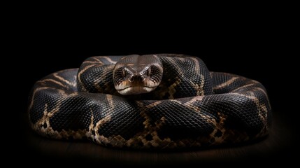 Obraz premium Python black filled isolated black backgroud - Generative AI