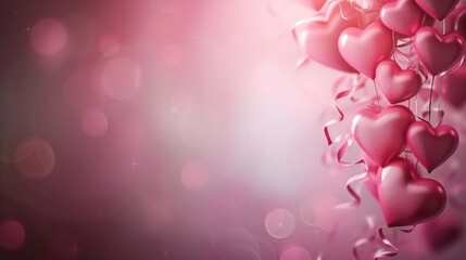 Pink background with heart, love, rose flower, romantic style for template copyspace