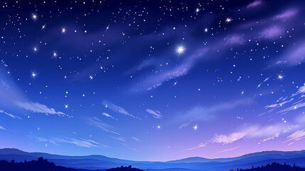 Fototapeta premium Celestial Symphony: Wide Format Illustration of a Heavenly Sky with Shooting Stars and Meteor Shower