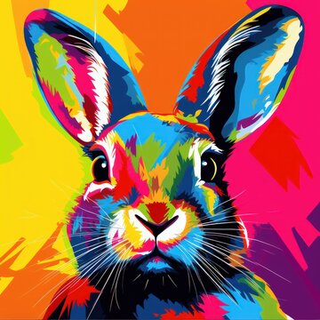 Blacklight painting-style Rabbit, Rabbit pop art illustration