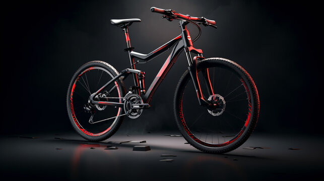 3d illustration of bicycle red and black realistic