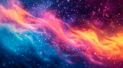 Fototapeta na wymiar Abstract ethereal wave of colors with sparkling particles, a vibrant fantasy of pink, blue, and orange hues, resembling a dreamy nebula or a magical underwater scene