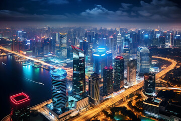 Fototapeta na wymiar Shanghai skyline at night, China. Shanghai is the capital of China.