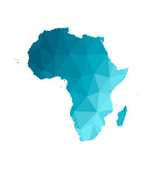 Vector isolated simplified map of Africa Continent. Blue gradient silhouettes, white background. Low poly style.