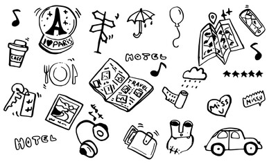 Bundle vector hand drawn travel doodle set