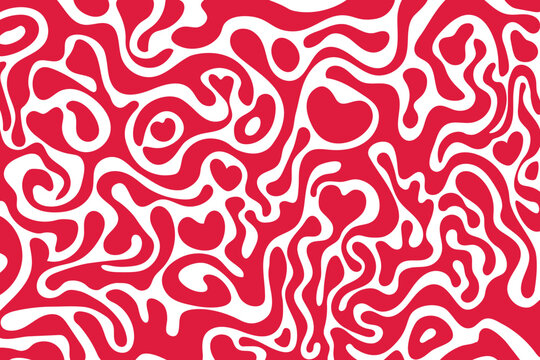 Abstract wallpaper with Red Wavy and swirled elements and hearts isolated on transparent background. Vector illustration