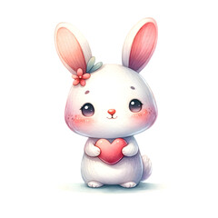 Watercolor cute animal holding heart happily with love and care clipart 