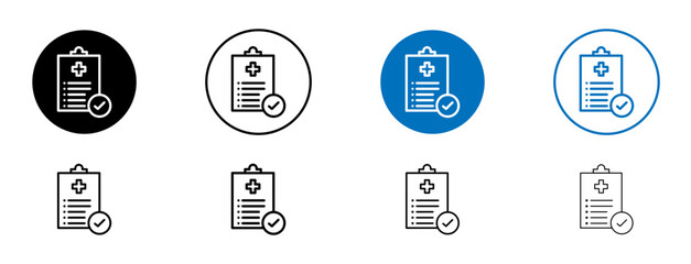 Diagnosis Report Line Icon Set. Clinic doctor clipboard symbol in black and blue color.