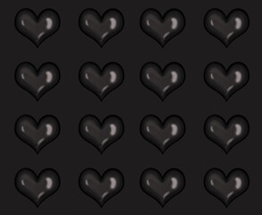 seamless pattern with black hearts on black background