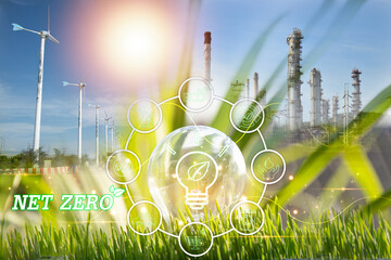 Fototapeta premium The concept of net zero carbon and carbon neutrality for the goal of net zero greenhouse gas emissions Long-term climate neutral strategy carbon neutrality