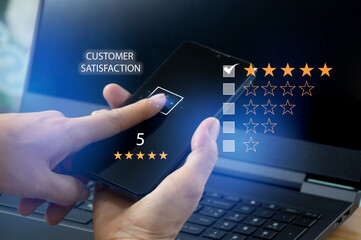 Users rate their service experience on the online application for a customer satisfaction survey...