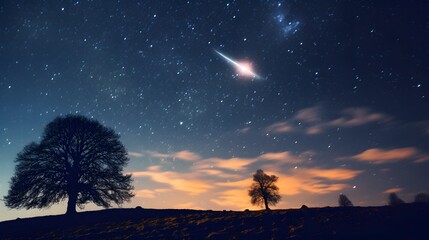 Obraz na płótnie Canvas A meteor streaks across the starry sky