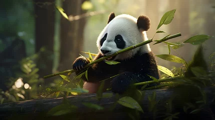 Foto op Canvas A panda chewing on bamboo © Ziyan Yang