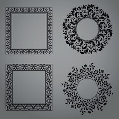 Set of decorative frames Elegant vector element for design in Eastern style, place for text. Floral black and gray borders. Lace illustration for invitations and greeting cards