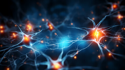 Nervous system, central nervous cells of the brain, neuroscience background - obrazy, fototapety, plakaty