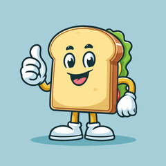 Cute Sandwich Mascot Character isolated on a blue background