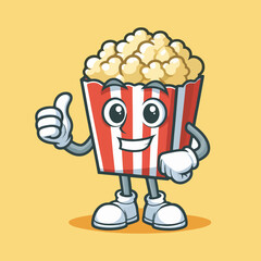 Cute Pop Corn Mascot Character isolated on a yellow background