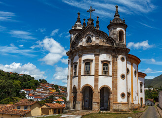 Facade of the church of Our Lady of the Rosary of Black Men in Ouro Prero, Minas Gerais, Brazil, South America