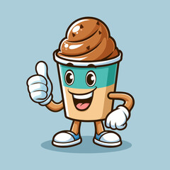 Cute Ice Cream Mascot Character isolated on a blue background