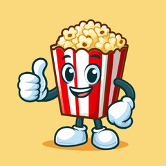 Cute Pop Corn Mascot Character isolated on a yellow background