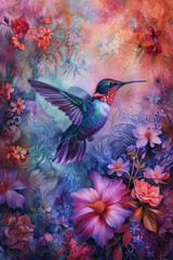 Graceful Hummingbird in Flight, spring art