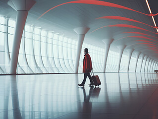 Hal. Man with a suitcase. High quality photo. Copy space - obrazy, fototapety, plakaty
