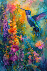 Graceful Hummingbird in Flight, spring art