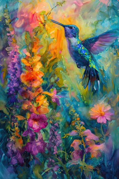 Graceful Hummingbird in Flight, spring art © Dolgren