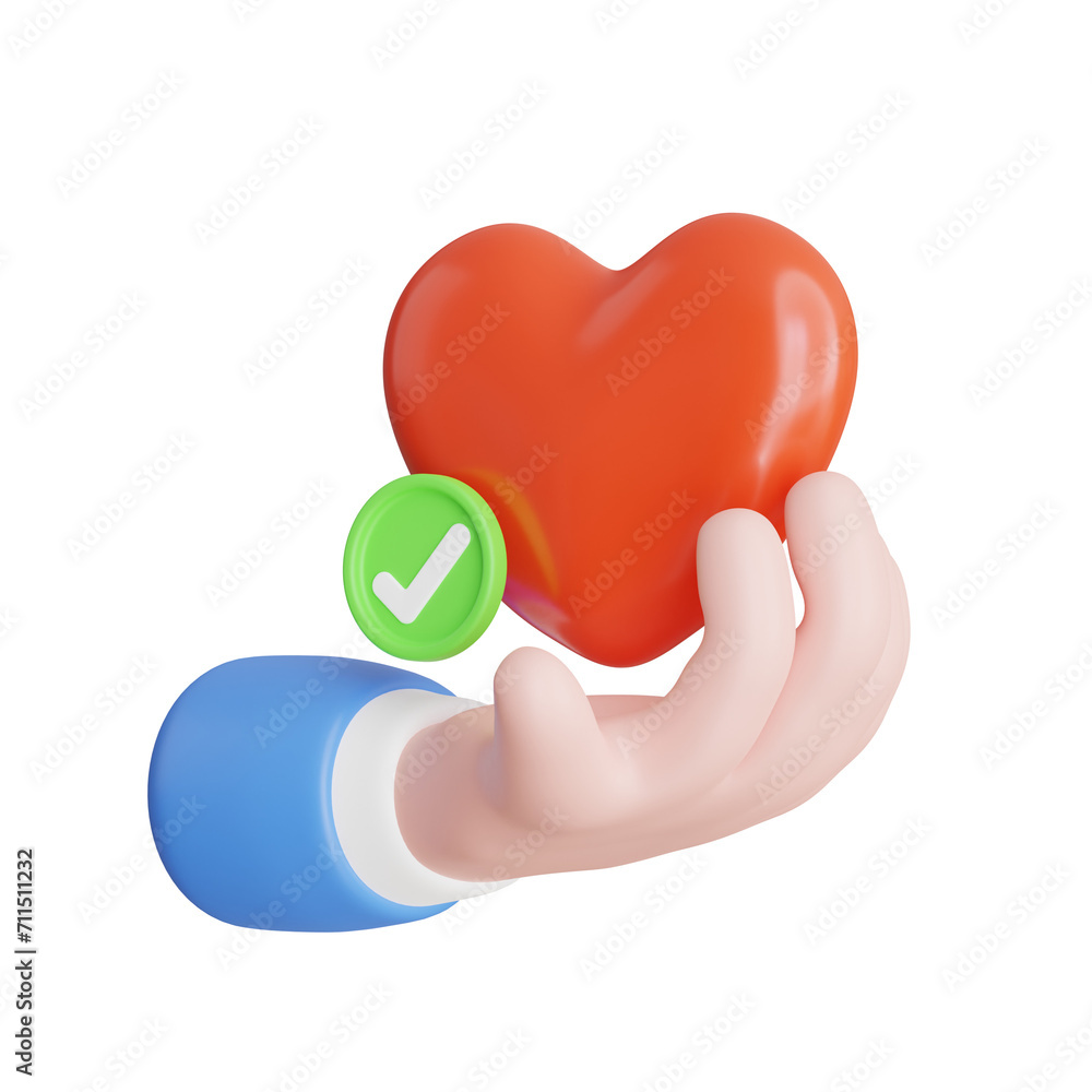 Poster 3d heart model embracing compassion and empathy. 3d illustration, 3d element, 3d rendering. 3d visua