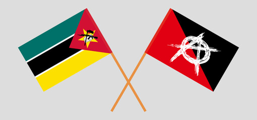 Crossed flags of Mozambique and anarchy. Official colors. Correct proportion