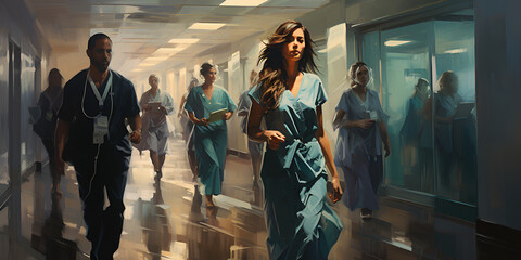 Hospital Hall Doctor Blur Motion. - obrazy, fototapety, plakaty