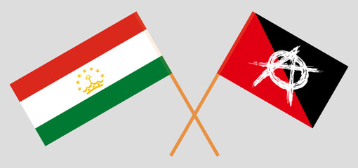 Crossed flags of Tajikistan and anarchy. Official colors. Correct proportion