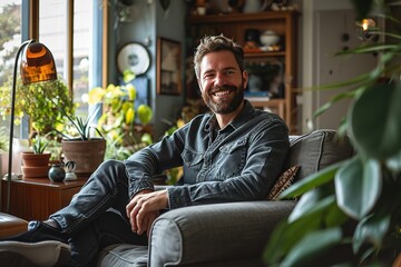 Smiling Man At Stylish Home Living Room