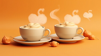 3d illustration of two coffee or tea cup with saucer