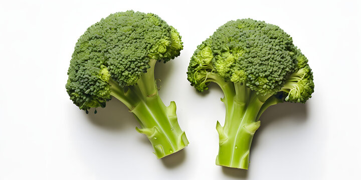 Fresh Broccoli Halves on White Background