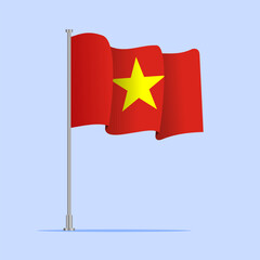 Vector 3d realistic flags of Vietnam on steel poles isolated on white background. National symbol of Vietnam illustration. Vietnam Flag on flag pole isolated on white background.