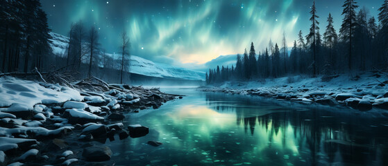 Aurora Borealis Over Pristine Snowy Landscape