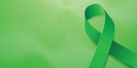 Glaucoma Awareness Month concept. Banner with green ribbon awareness and text. Vector illustration. - obrazy, fototapety, plakaty