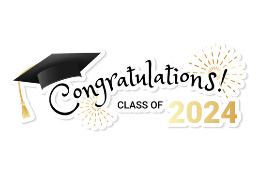 Congratulations graduates class of 2024 typography design. Graduation ceremony design template for greeting card, banner, badge, invitation, print etc. Black and gold minimalist grad ceremony design