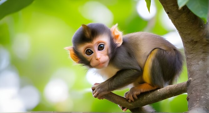 Cute Small Monkey Sitting On Branch