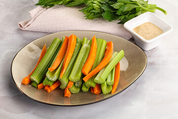 Vegan cuisine - dietary celery and carrot cticks
