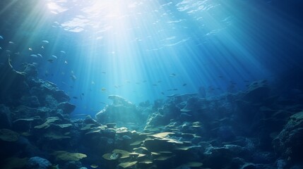Underwater sea - Blue Abyss With Sunlight - Diving And Scuba Background - Generative AI