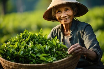 Photo of a farmer picking tea leaves - Powered by Adobe