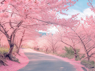 Gracefully dancing in the spring breeze, the cherry blossoms painted the landscape in delicate shades of pink and white