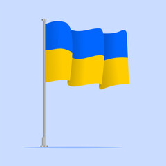Vector 3d realistic flags of Ukraine on steel poles isolated on white background. National symbol of Ukraine illustration. Ukraine Flag on flag pole isolated on white background.