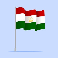 Vector 3d realistic flags of Tajikistan on steel poles isolated on white background. National symbol of Tajikistan illustration. Tajikistan Flag on flag pole isolated on white background.