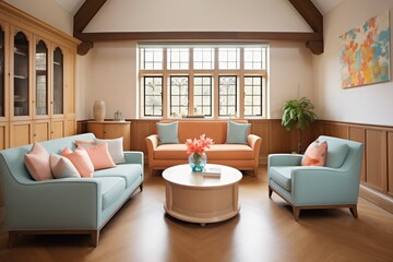 modern furniture in a tudor room leading to a contemporary annex