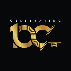 100th, 100 years,100 year anniversary gold color on black background abstract style logotype. anniversary with gold color isolated on black background