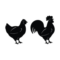hen, broiler, chicken silhouettes vector illustrator