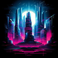 Futuristic 3d graphic of a cyberpunk cityspace